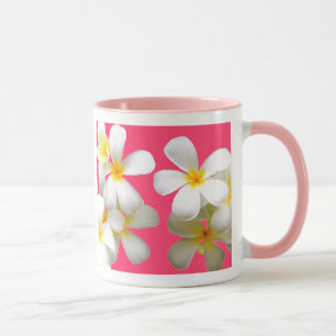 Hawaiian white plumeria flower pink mug