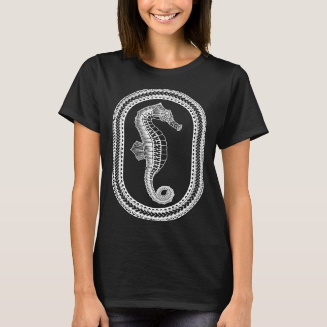 Hawaiian White Tribal Seahorse Beach T-Shirt (Front)