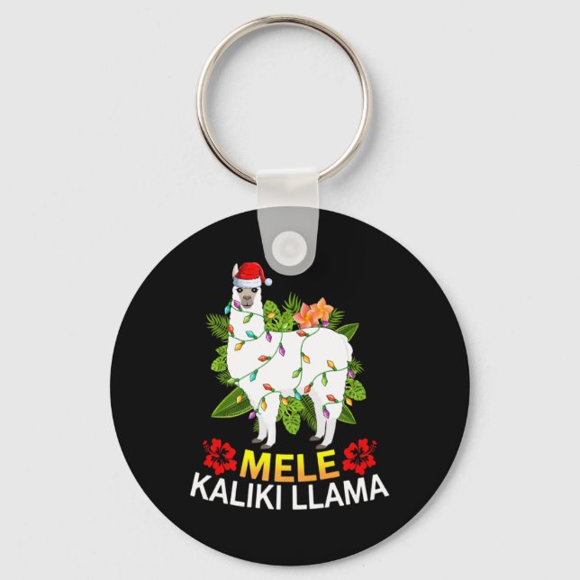 Hawaiian Xmas Llama Lights Mele Kalikimaka Llama C Keychain (Front)