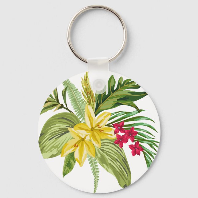 Hawaiian Yellow And Red Flowers Keychain (Front)