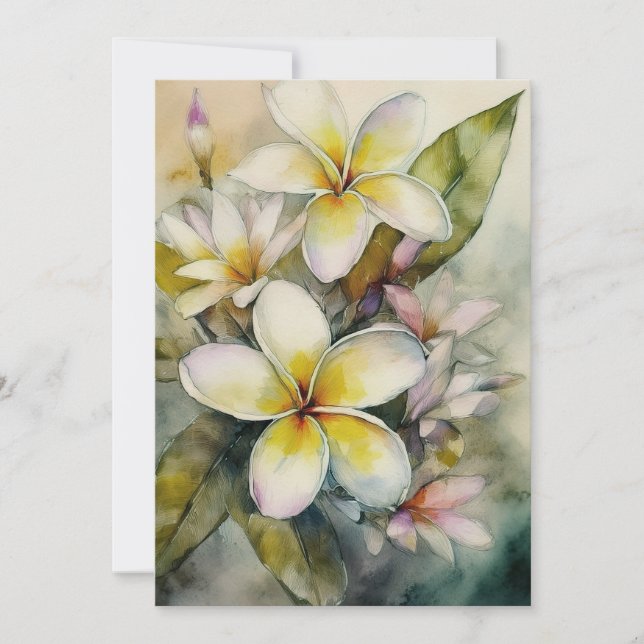 Hawaiian Yellow Plumeria Holiday Card (Front)