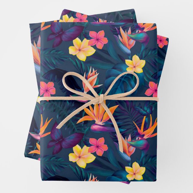 Hawaiin Sunset Glow: Bird of Paradise Wrapping Paper Sheet (In situ)