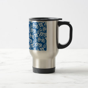 Hawiian Blue Flower Pattern Travel Mug