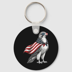 Hawk 4th Of July Us Aamerican Flag Patriotic Bird Keychain