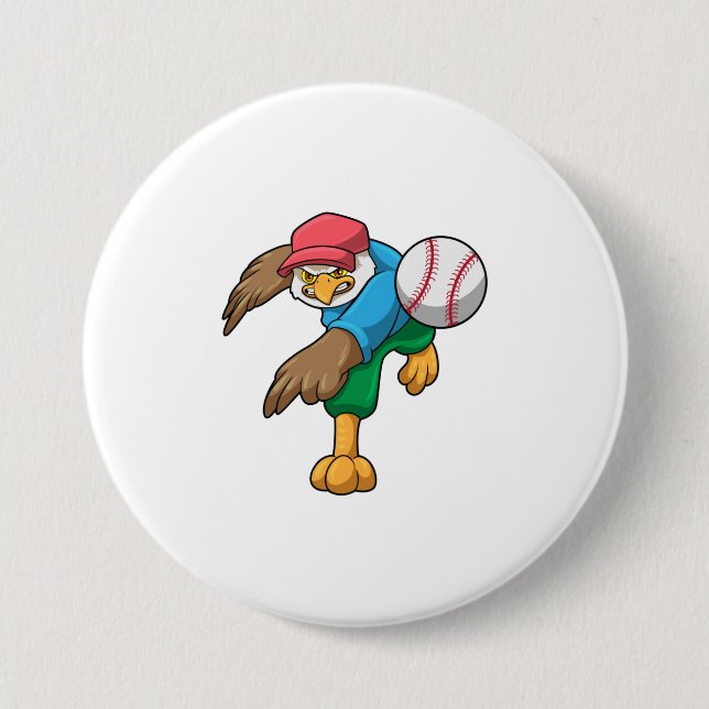 Hawk at Baseball with Baseball bat 3 Inch Round Button (Front)
