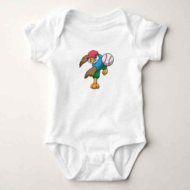 Hawk at Baseball with Baseball bat Baby Bodysuit (Front)