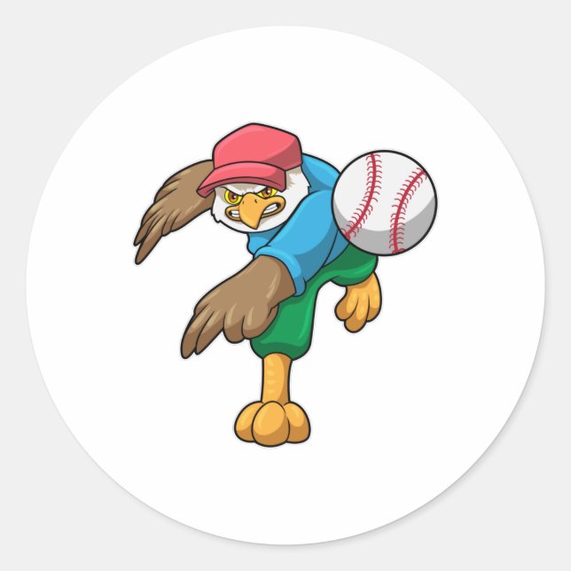 Hawk at Baseball with Baseball bat Classic Round Sticker (Front)