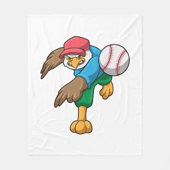 Hawk at Baseball with Baseball bat Fleece Blanket (Front)