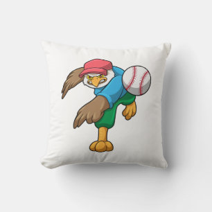 Hawk at Baseball with Baseball bat Throw Pillow