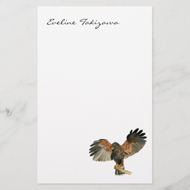 Hawk Flapping Wings Watercolor Painting Stationery (Front)