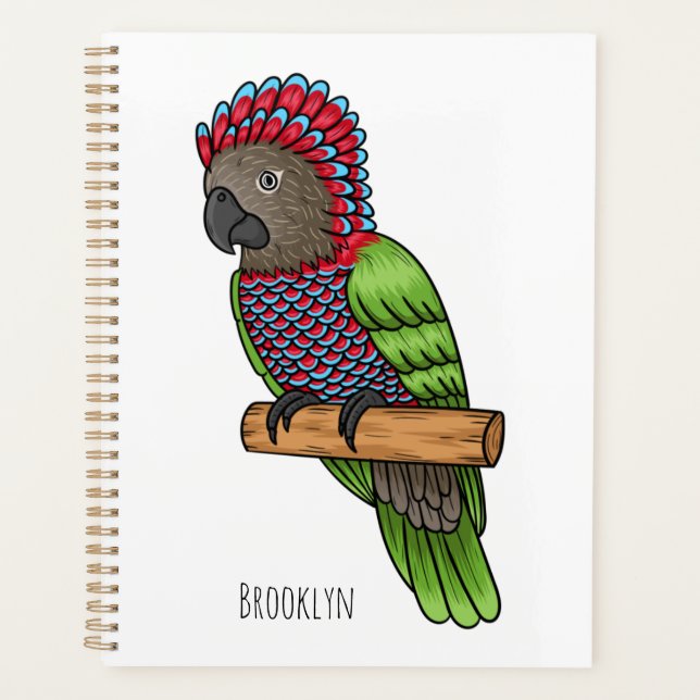 Hawk headed parrot bird cartoon illustration planner (Front)