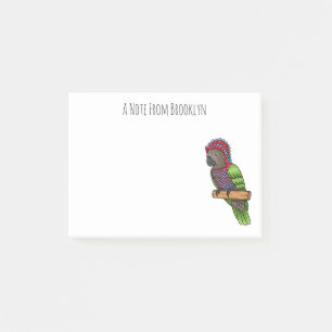 Hawk headed parrot bird cartoon illustration  post-it notes