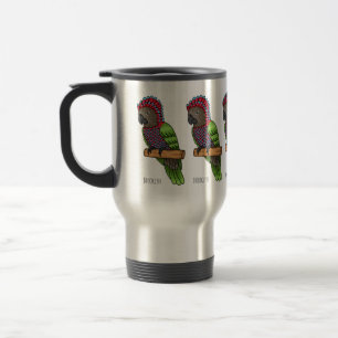 Hawk headed parrot bird cartoon illustration travel mug