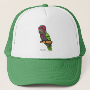 Hawk headed parrot bird cartoon illustration  trucker hat