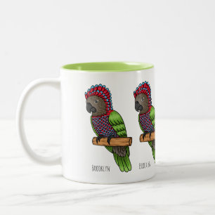 Hawk headed parrot bird cartoon illustration   Two-Tone coffee mug