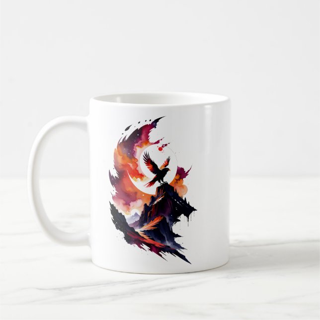 Hawk on Abstract Watercolor Landscape Coffee Mug (Left)