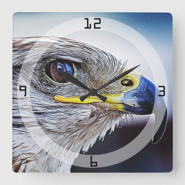 Hawk pop art wall clock square decorate. (Front)