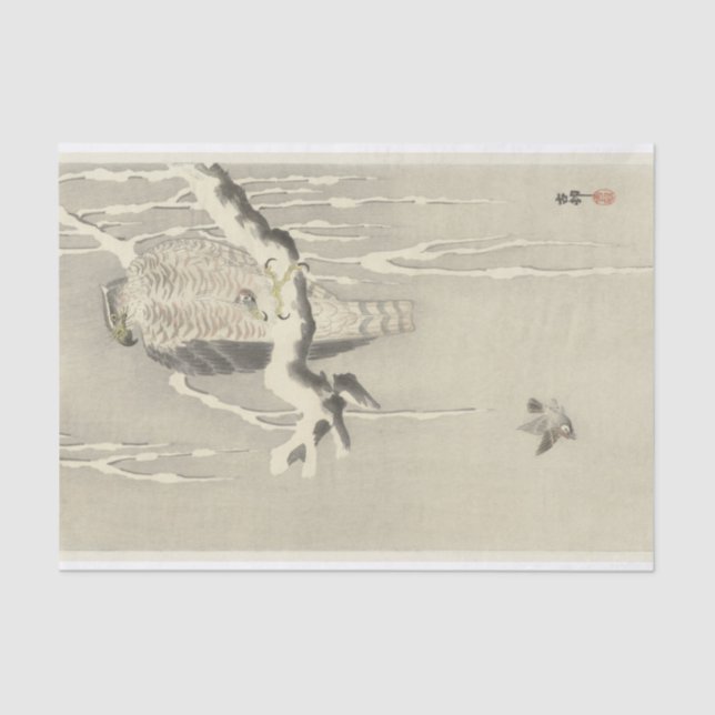 Hawk With Captive Tree Sparrow by Ohara Koson Tissue Paper (Front)