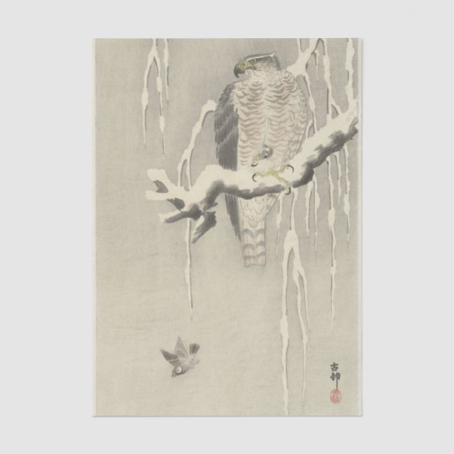 Hawk With Captive Tree Sparrow by Ohara Koson Tissue Paper (Front)