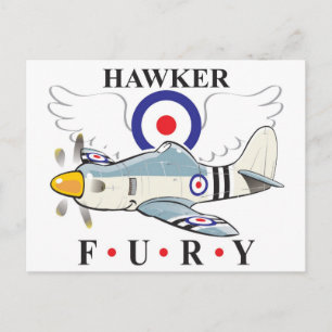 hawker fury caricature postcard