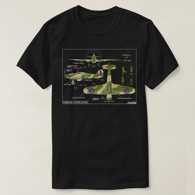 Hawker Hurricane British WW2 Fighter Aircraft Diag T-Shirt (Design Front)