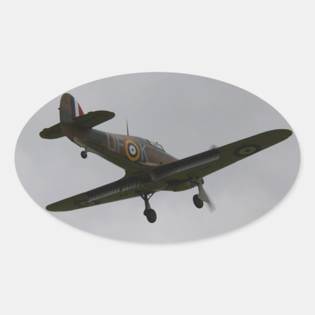 Hawker Hurricane On Finals Oval Sticker (Front)