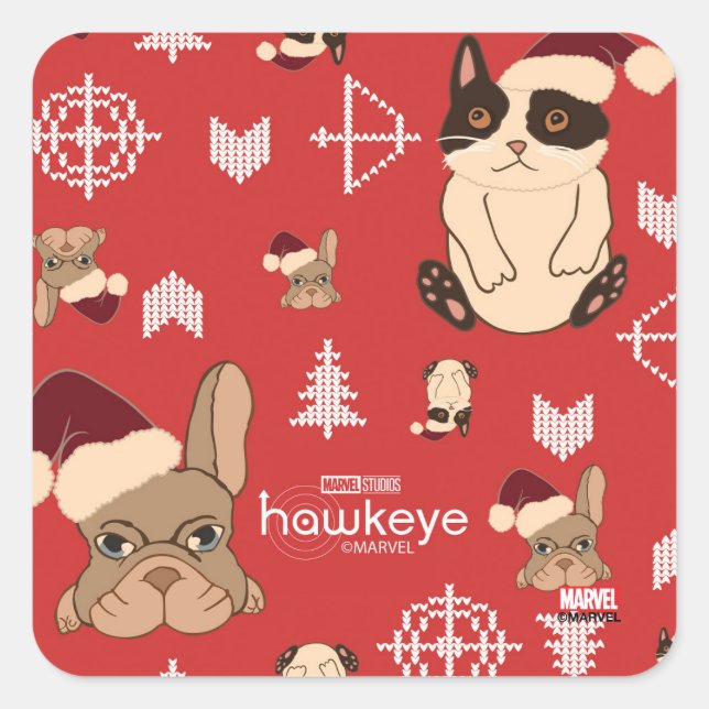 Hawkeye Cat & Dog Winter Holiday Pattern Square Sticker (Front)