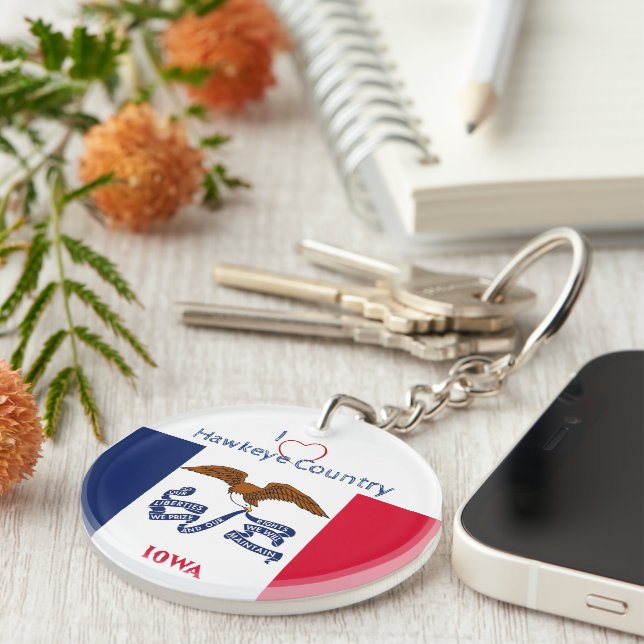 Hawkeyes Iowa w/ initials Flag   Keychain (Front Right)