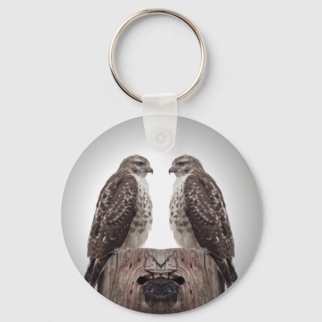 Hawks on a post keychain (Front)