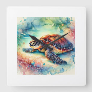 Hawksbill Sea Turtle 210724AREF122 - Watercolor Square Wall Clock
