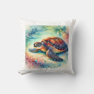 Hawksbill Sea Turtle 210724AREF122 - Watercolor Throw Pillow