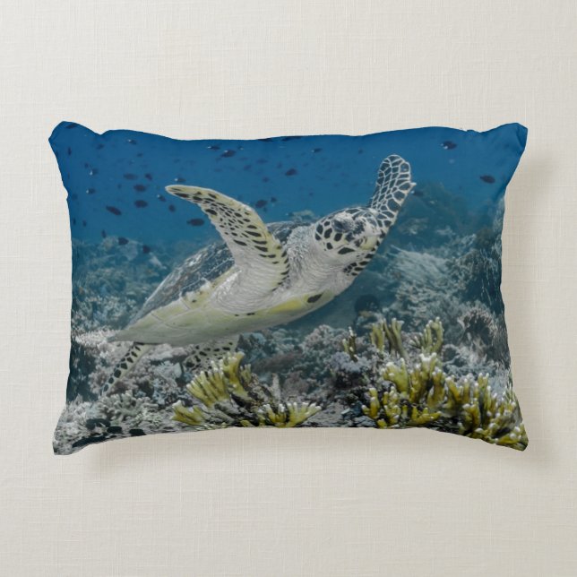 Hawksbill Sea Turtle Swimming Decorative Pillow (Front)