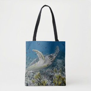 Hawksbill Sea Turtle Swimming Tote Bag