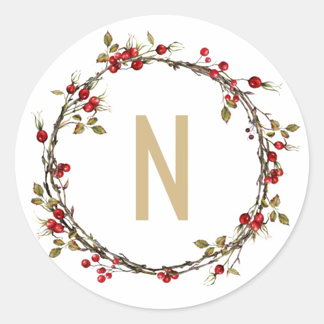 Hawthorn Wreath Monogram Stickers (Front)