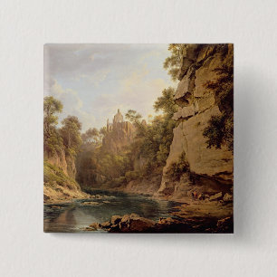 Hawthornden Castle, near Edinburgh, c.1820-22 (oil 2 Inch Square Button