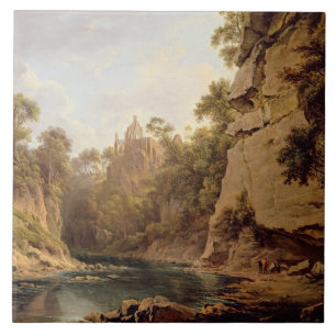 Hawthornden Castle, near Edinburgh, c.1820-22 (oil Tile
