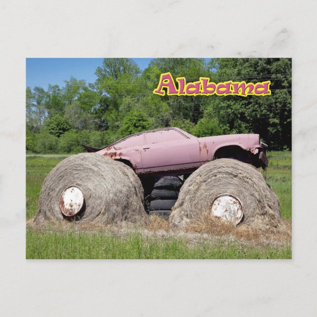 Hay Bale Art - Pink Monster Truck Postcard (Front)