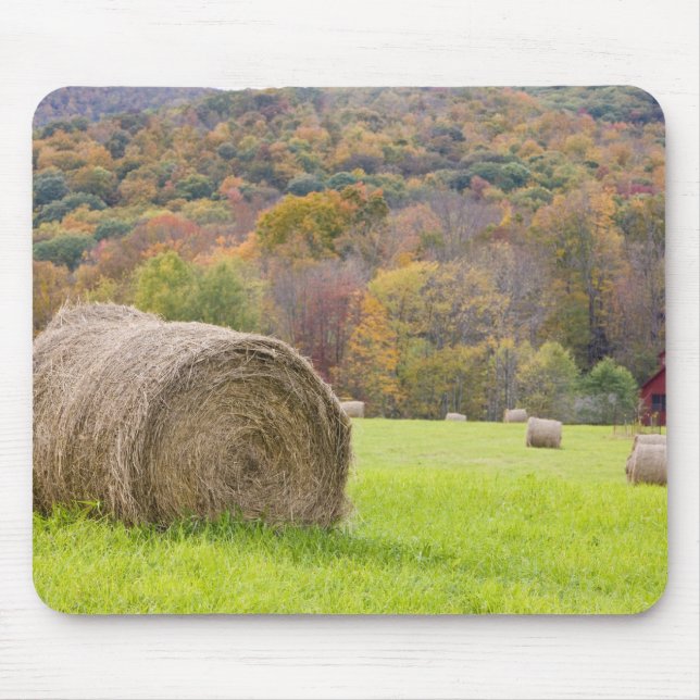 Hay bales and fall foliage on farm, mouse pad (Front)