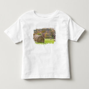 Hay bales and fall foliage on farm, toddler t-shirt