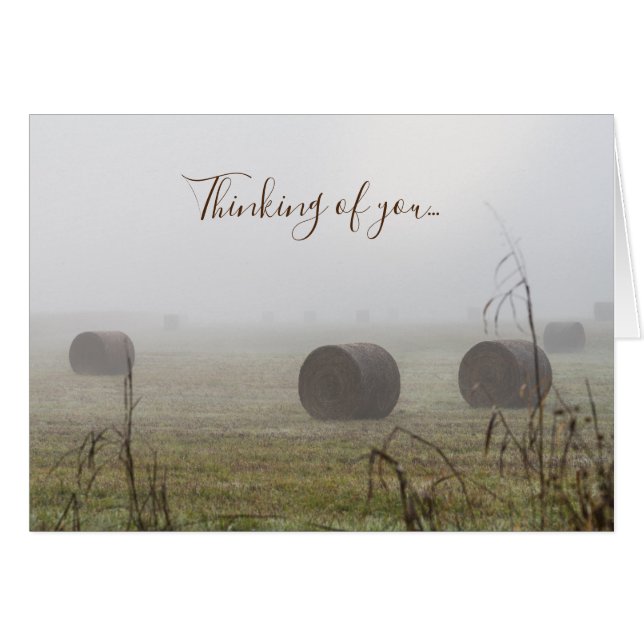 Hay Bales In The Fog Thinking Of You Card (Front Horizontal)
