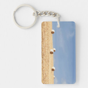 Hay Bales on Field Keychain