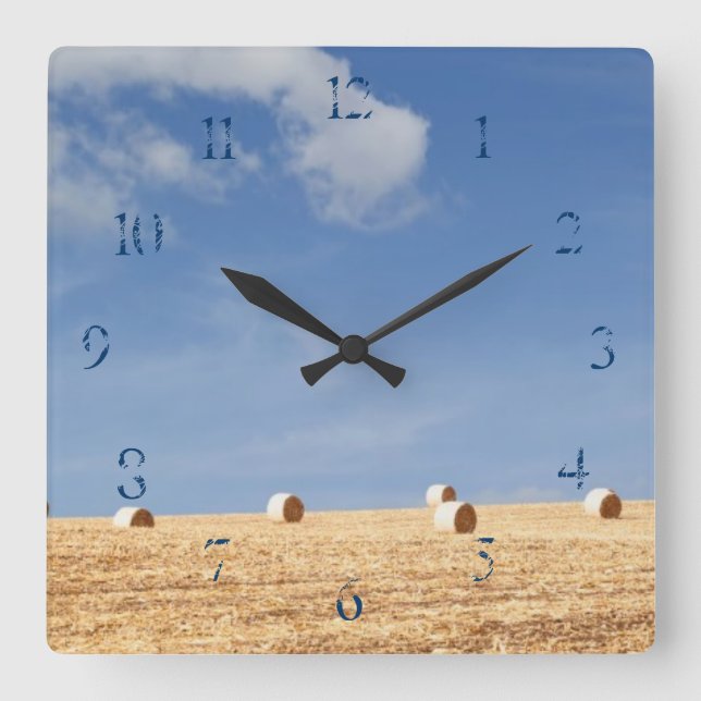 Hay Bales on Field Square Wall Clock (Front)