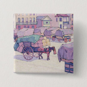 Hay Carts, Cumberland Market (oil on canvas) 2 Inch Square Button