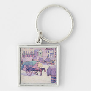 Hay Carts, Cumberland Market (oil on canvas) Keychain