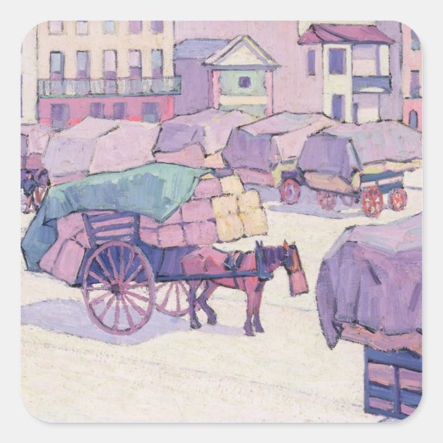 Hay Carts, Cumberland Market (oil on canvas) Square Sticker (Front)