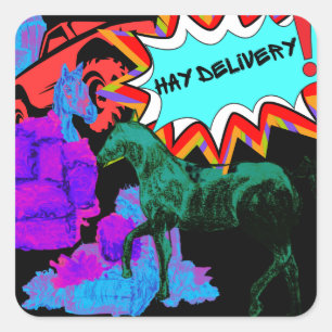 hay delivery comic style square sticker