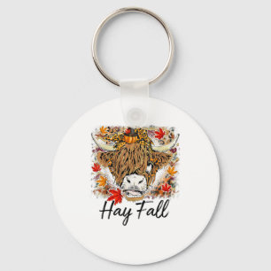 Hay Fall Highland Cow Leopard Thanksgiving Heifer  Keychain