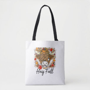Hay Fall Highland Cow Leopard Thanksgiving Heifer Tote Bag