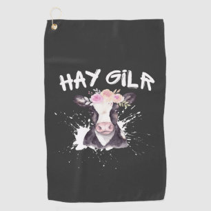 Hay Girl Farmer Funny Cattle Cow Farm Lovers Golf Towel
