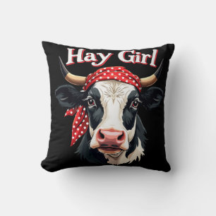 Hay Girl Farmer Funny Cattle Cow Farm Lovers Throw Pillow